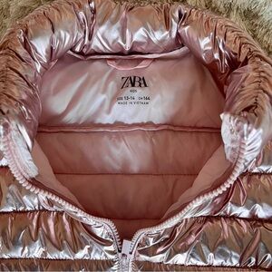 Zara Metallic Pink Puffer Coat